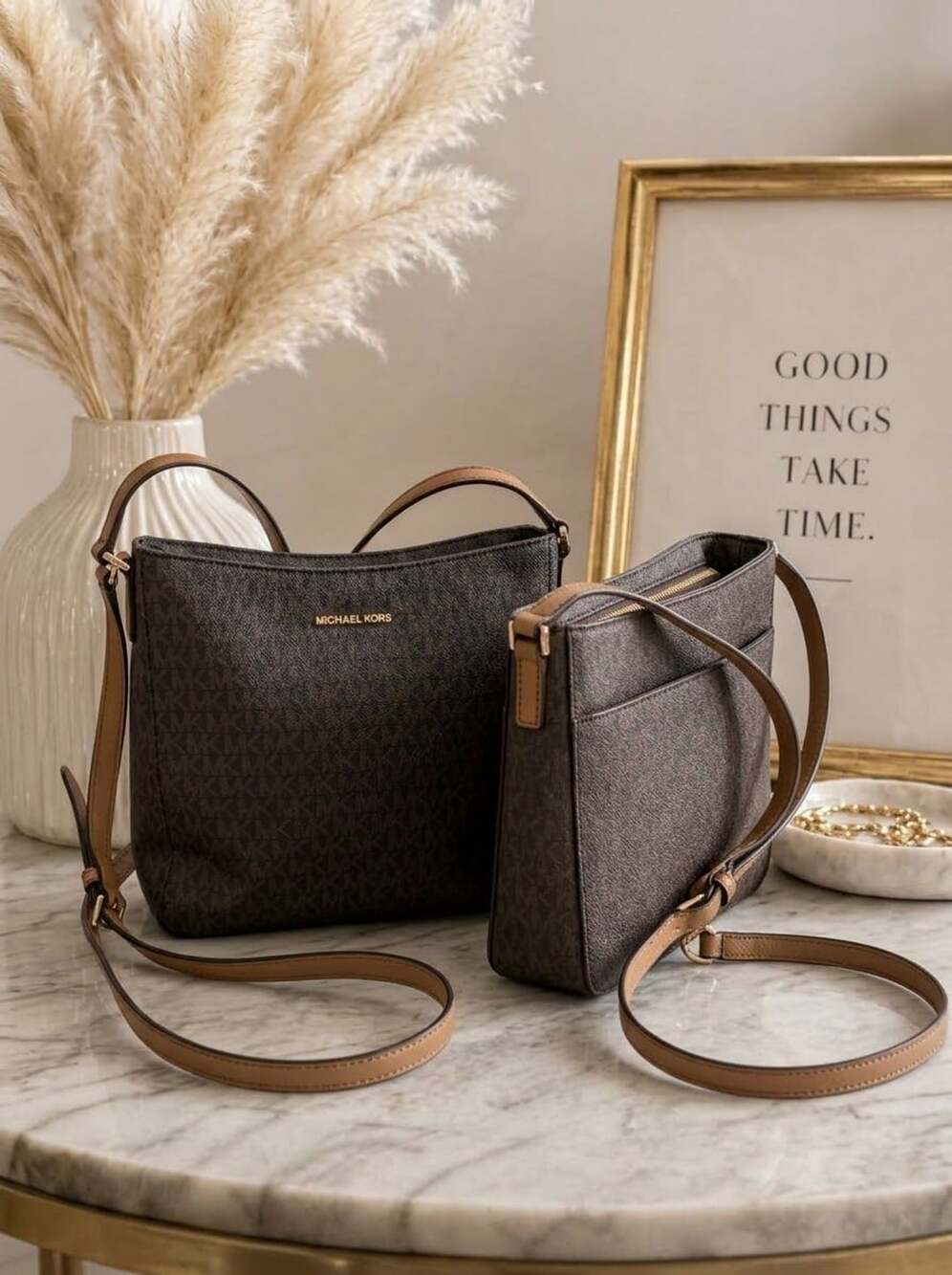 Michael Kors Jet Set Travel Large Messenger Bag Brown PVC